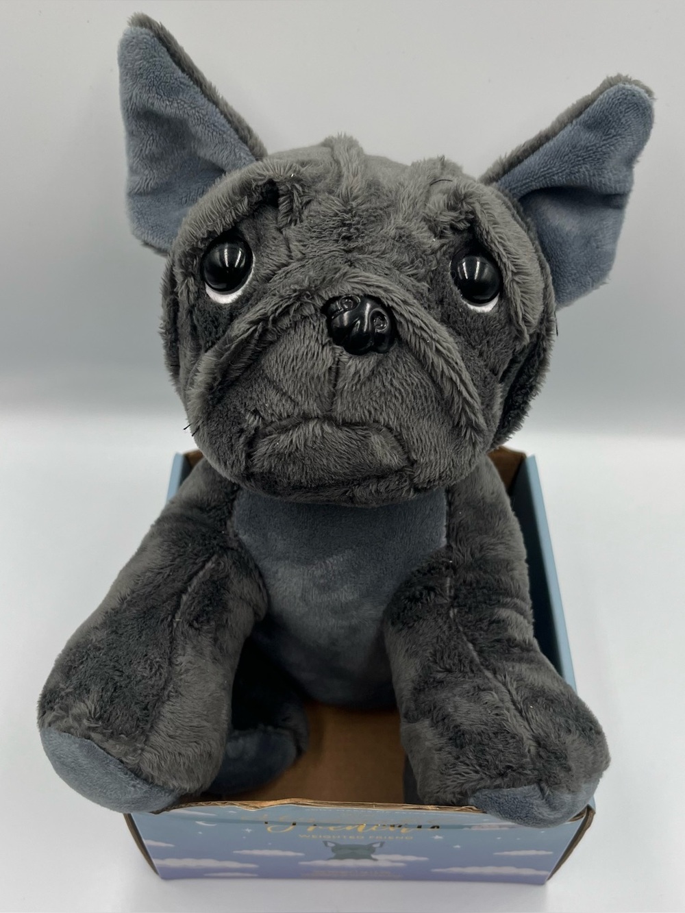 Cuddle & Calm Huggable Frenchie Weighted Plush Toy Gray Dog Stuffed Animal NIB